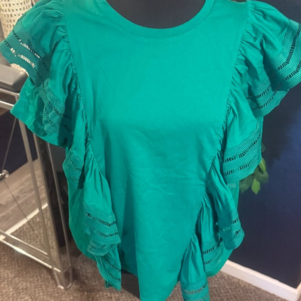 HYACINTH HOUSE GREEN RUFFLE BLOUSE